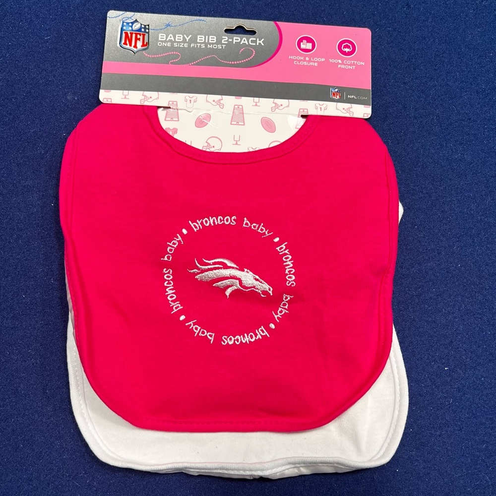 Broncos Baby Bib 2-Pack, pink and white